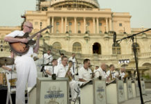 Musicians performing in front of the US Capitol